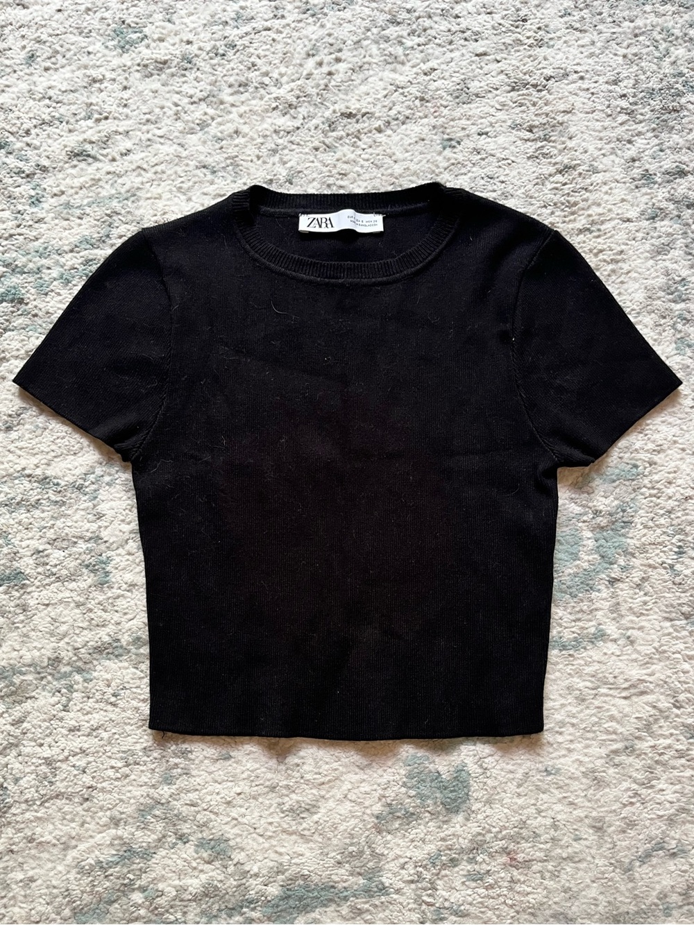Zara Black Ribbed Crewneck Knit Tee - Picture 1 of 3